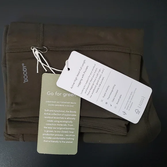NWT BOODY EcoWear Motivate Full Length High Waist Tights - Dark Olive - Large - Picture 6 of 8